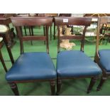 2 Victorian mahogany framed dining chairs with blue leather-effect seats