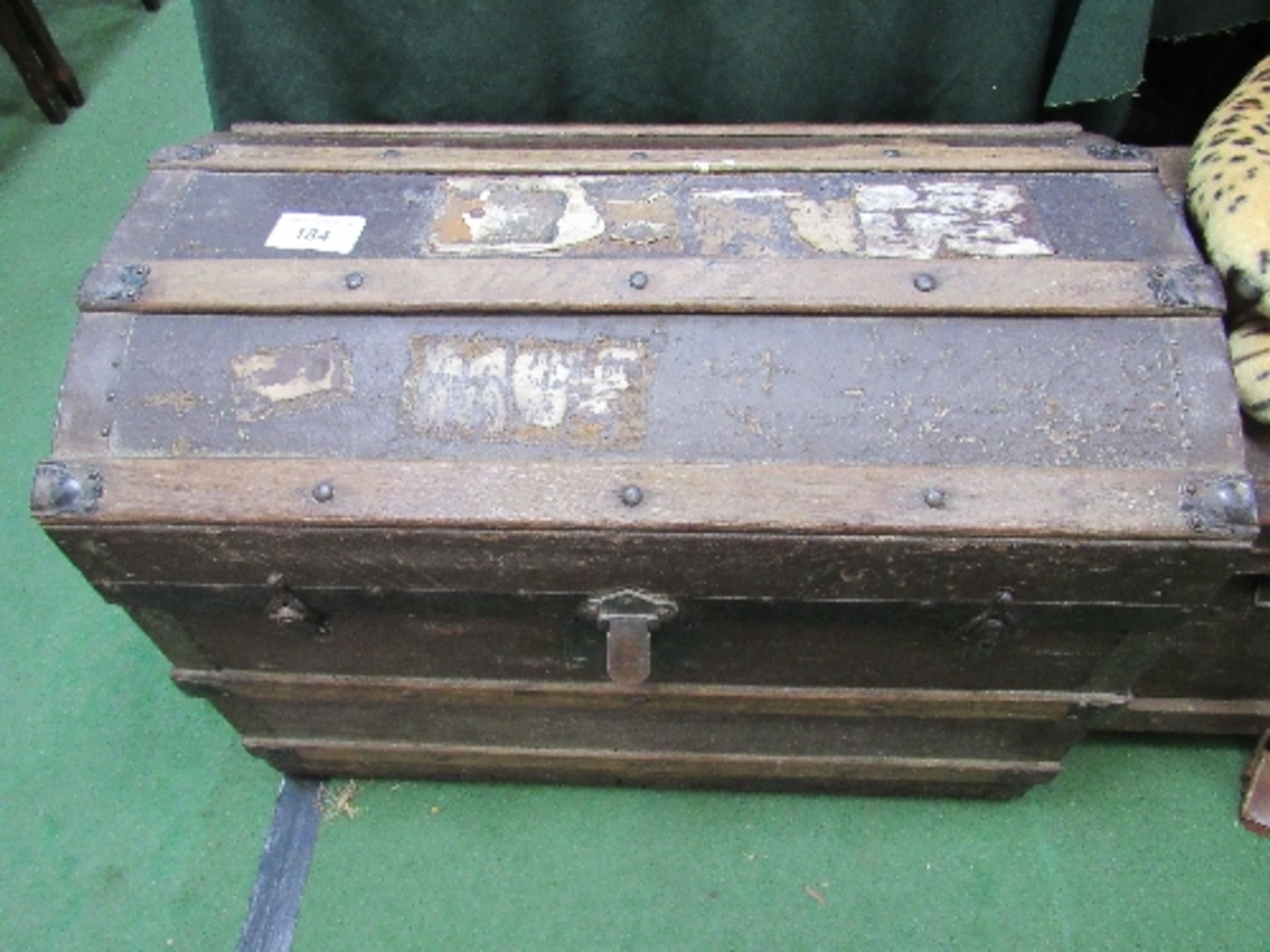2 antique domed travel trunks, wood & leather bound with brass & bronze fittings, one with - Image 2 of 5