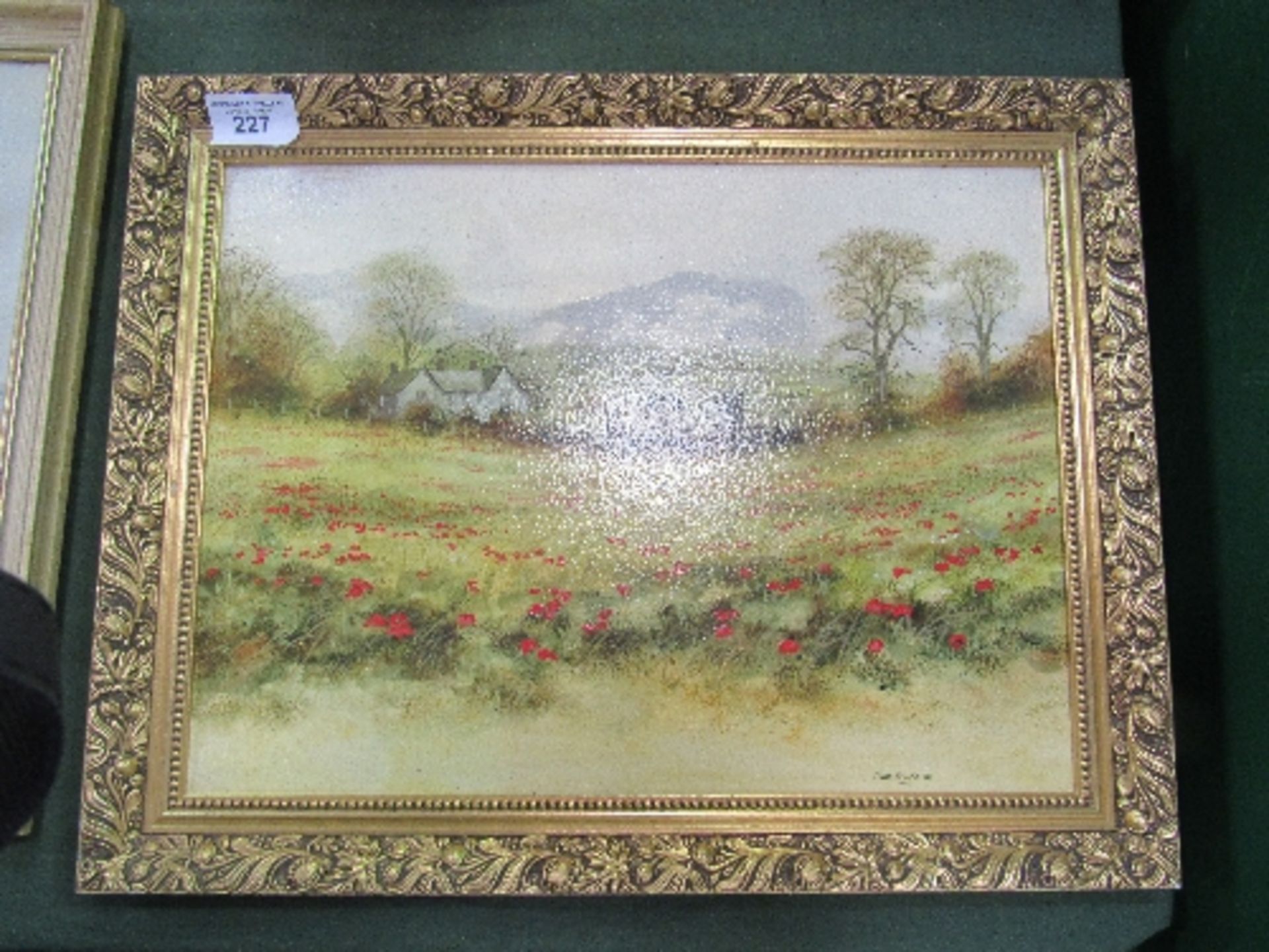 Framed reproduction oil on board of farmhouse scene with poppies, signed Mike Knight '80 - Image 2 of 3