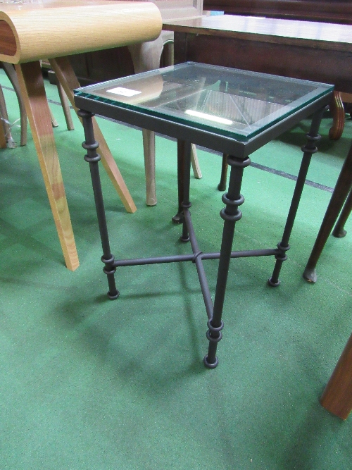 Glass top & metal framed display table, 15.5" x 15.5" x 24" (high)