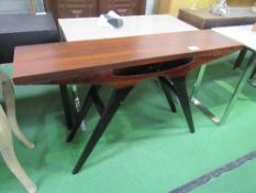 Rosewood slim side table on splayed legs with frieze drawer, 51" x 12" x 30" (high)