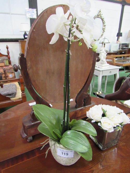 Artificial orchid in ceramic pot & pot with artificial white roses - Image 2 of 3