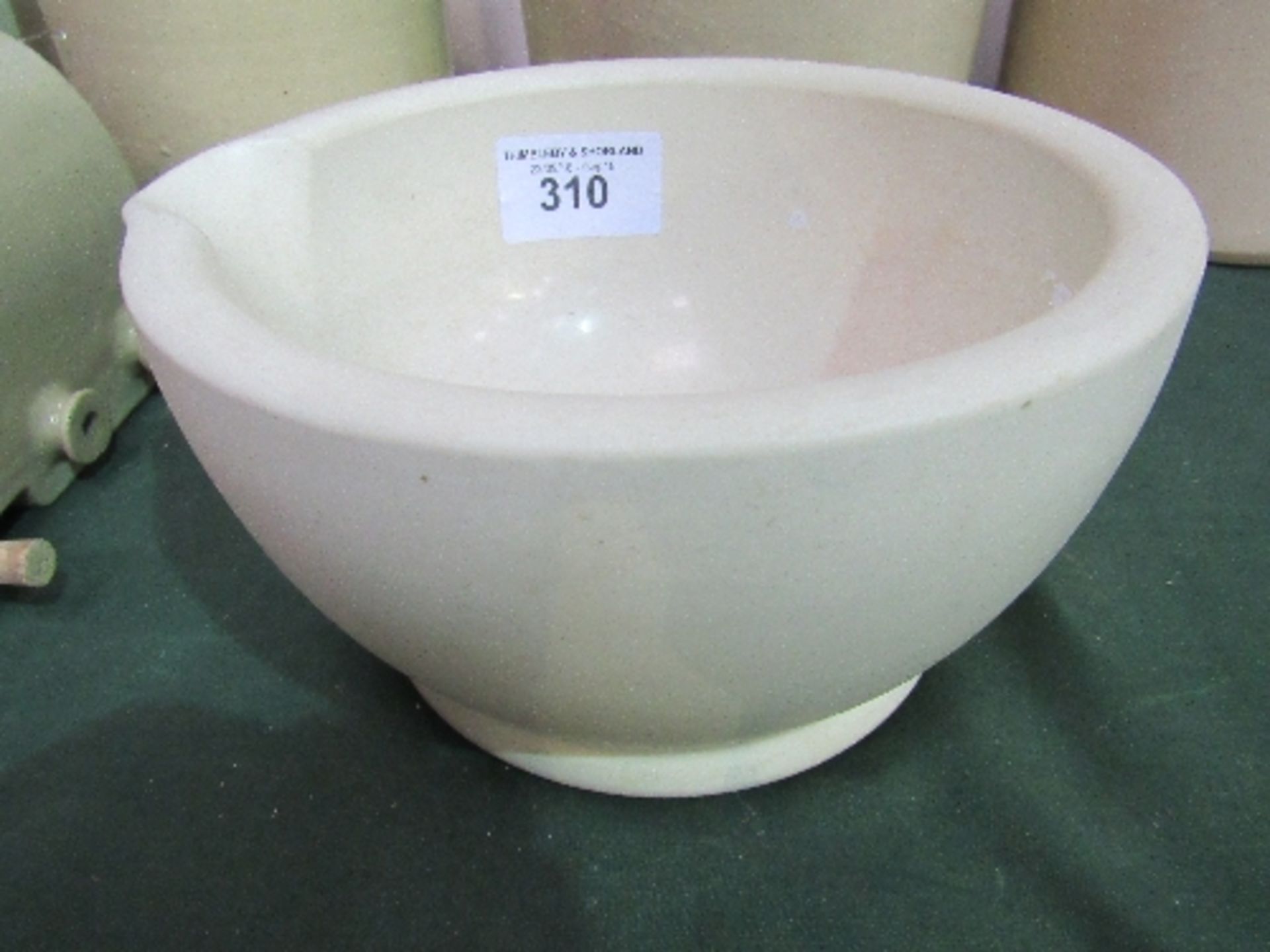 Large cream coloured ceramic pestle, 10.25" diameter x 5.5" high