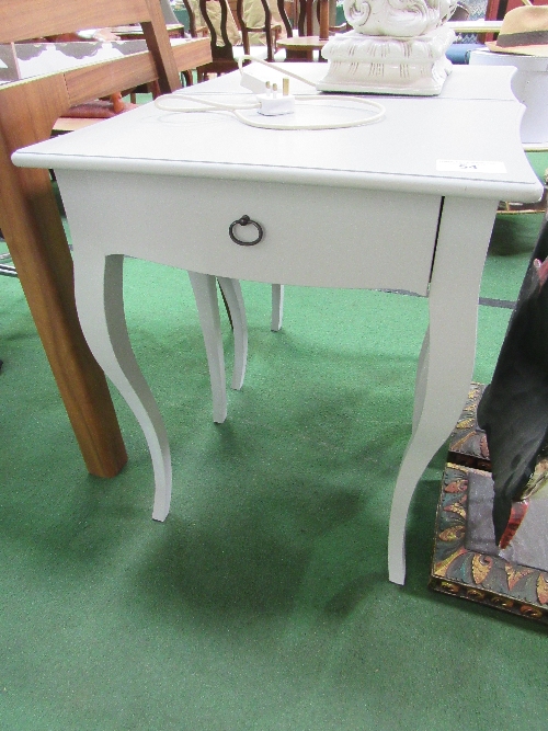 A pair of grey painted occasional tables with frieze drawer & on cabriole legs, 23" x 16" x 28"