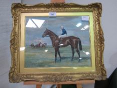 Ornate gilt framed & glazed watercolour of 'Sunbright' with jockey, signed John Beer, (1883 - 1915),