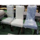 3 high back upholstered chairs on block legs