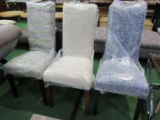 3 high back upholstered chairs on block legs