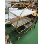 Gilt bamboo-effect serving trolley with marble top & 2 mirrored shelves beneath, on casters