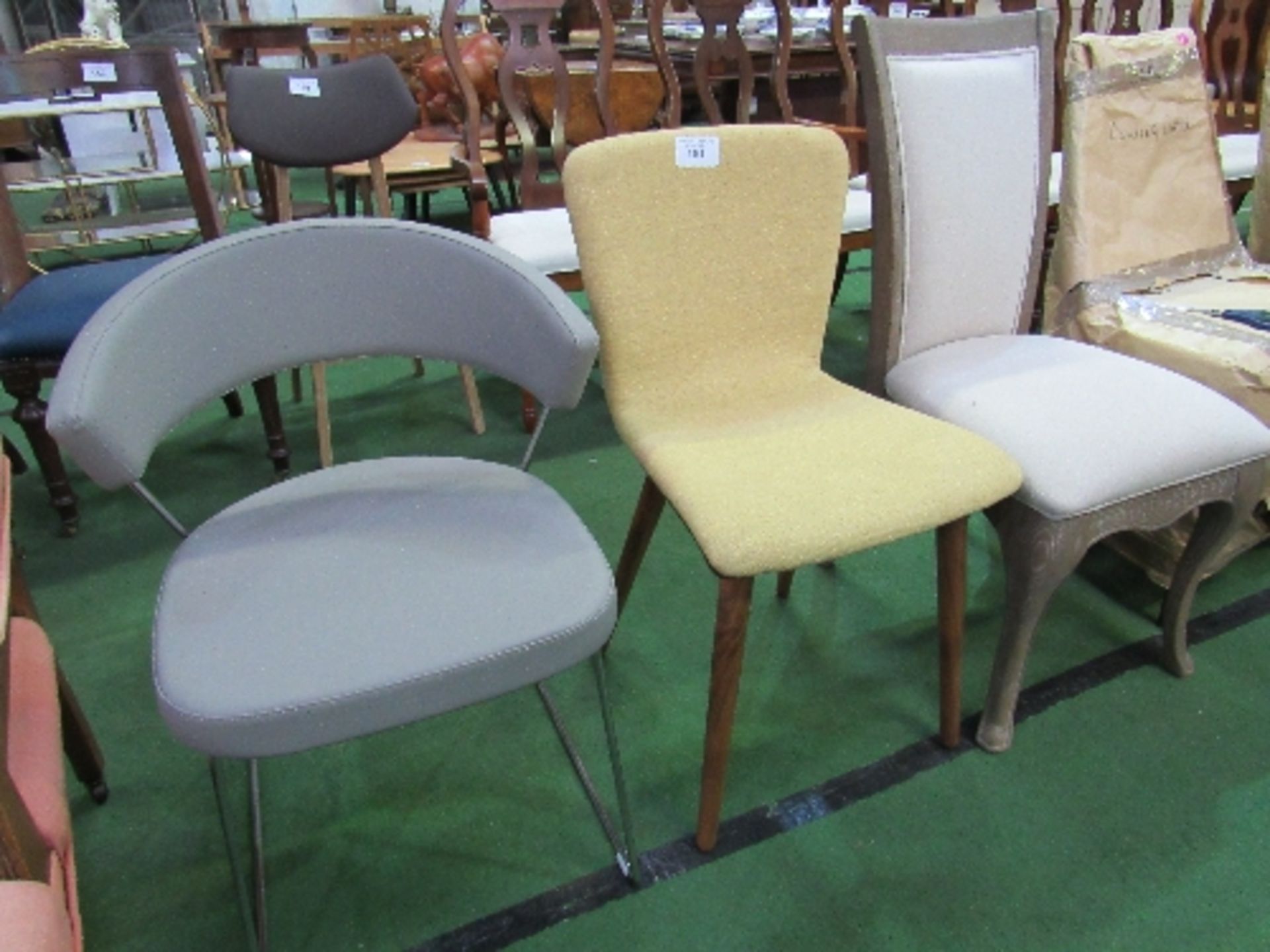 Grey leather-effect & chrome framed chair, yellow upholstered Bentwood chair & upholstered limed - Image 2 of 2