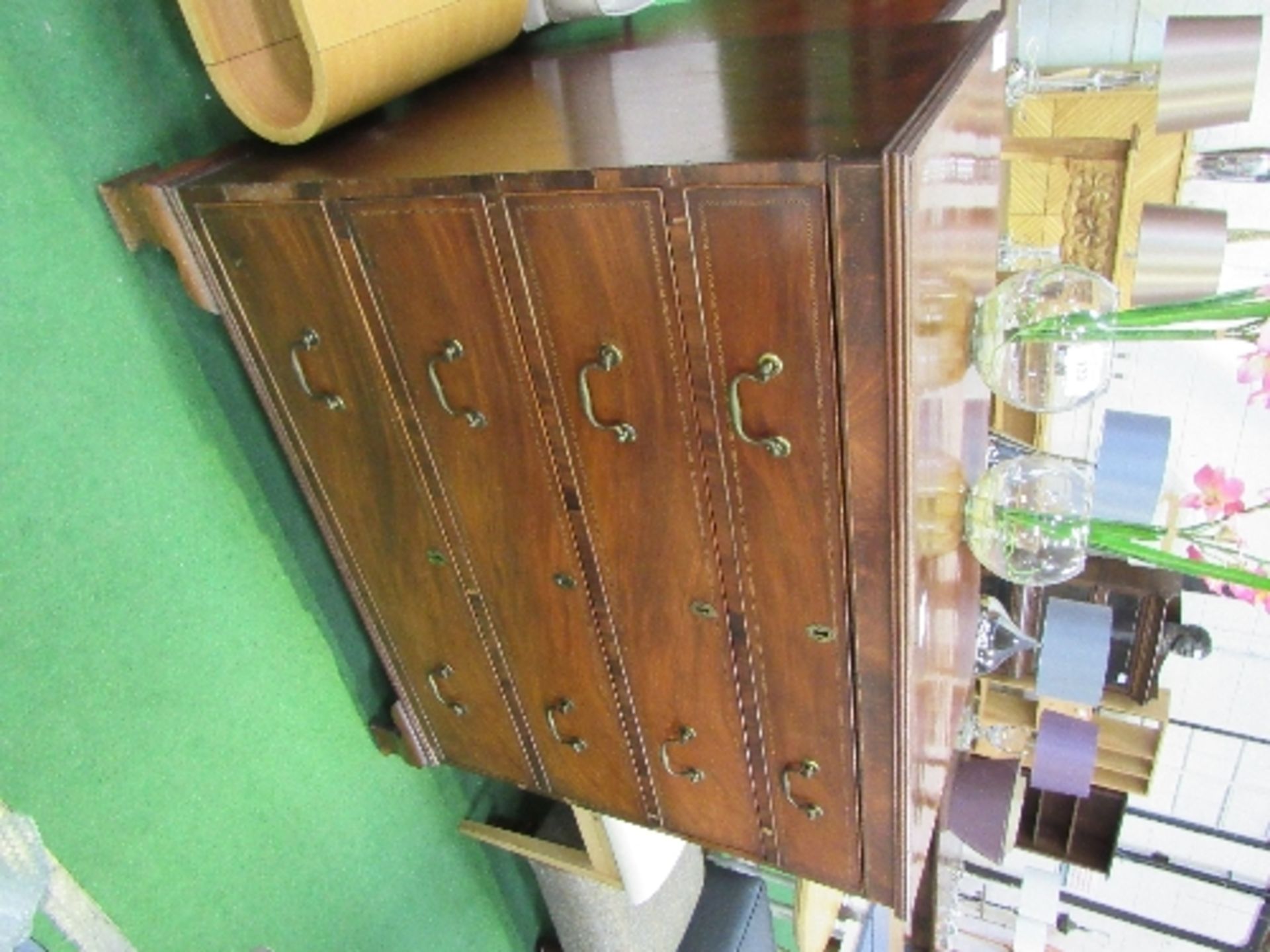 Victorian mahogany chest of 4 drawers with string inlay on bracket feet, 44" x 21" x 40" high - Image 2 of 4