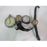 Vintage lady's silver pocket watch, lady's silver cased wrist watch & 2 other watches