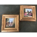 2 gilt framed small oil paintings signed Fion