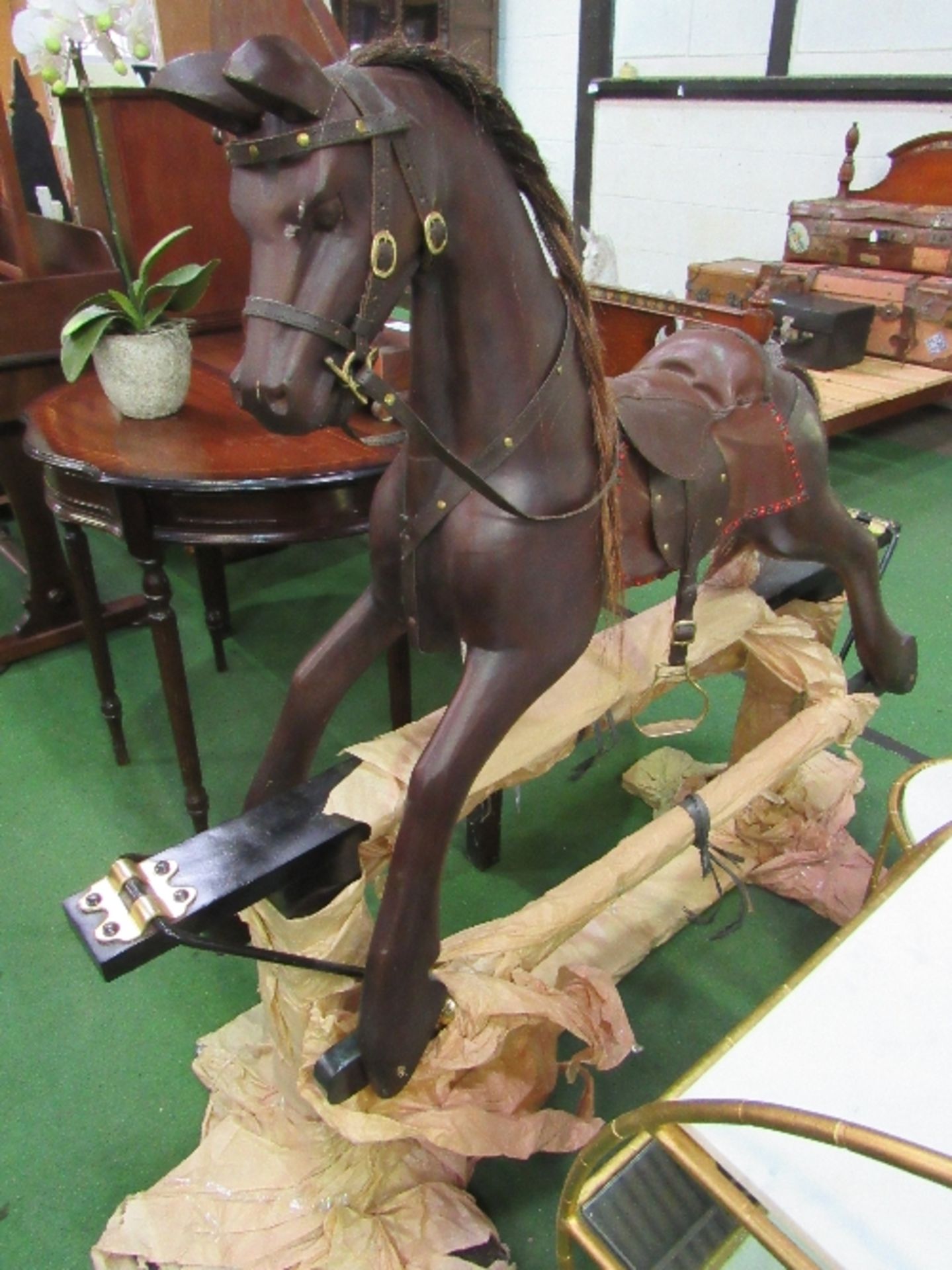Dark wood rocking horse on stand - Image 2 of 3
