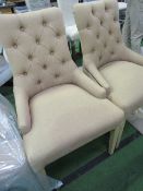 A set of 8 brown button back fabric upholstered sitting room chairs