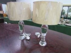 2 glass table lamps & shades