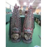 2 painted wood ethnic-style masks, 44" high