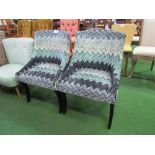 2 blue & white upholstered chairs