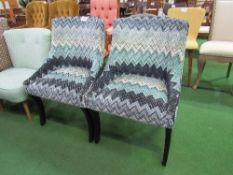 2 blue & white upholstered chairs