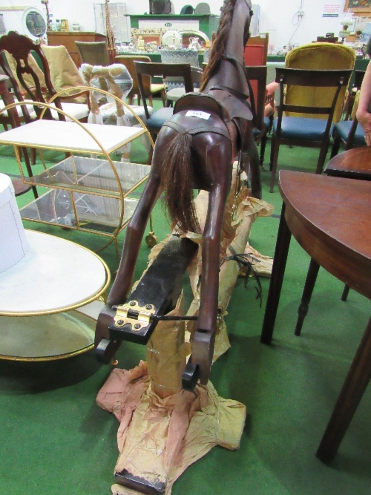 Dark wood rocking horse on stand - Image 3 of 3