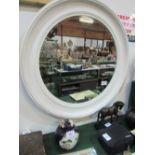 Large circular white painted framed bevel-edged wall mirror, 39" diameter