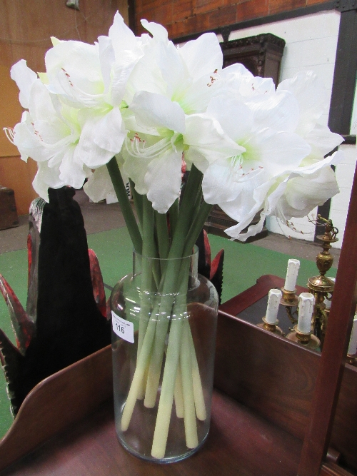 Artificial lilies in large glass vase - Image 2 of 2