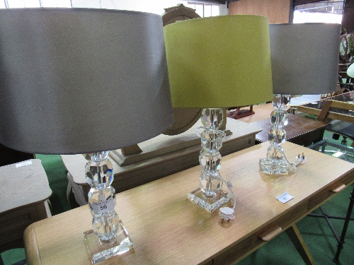 4 matching glass table lamps with shades