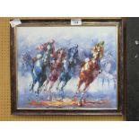 Framed oil on canvas of racehorses, signed David