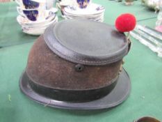 1880 Swiss Army Ordinance Artillery Shako cap, bearing a green & white cockade, red pom-pom, brass