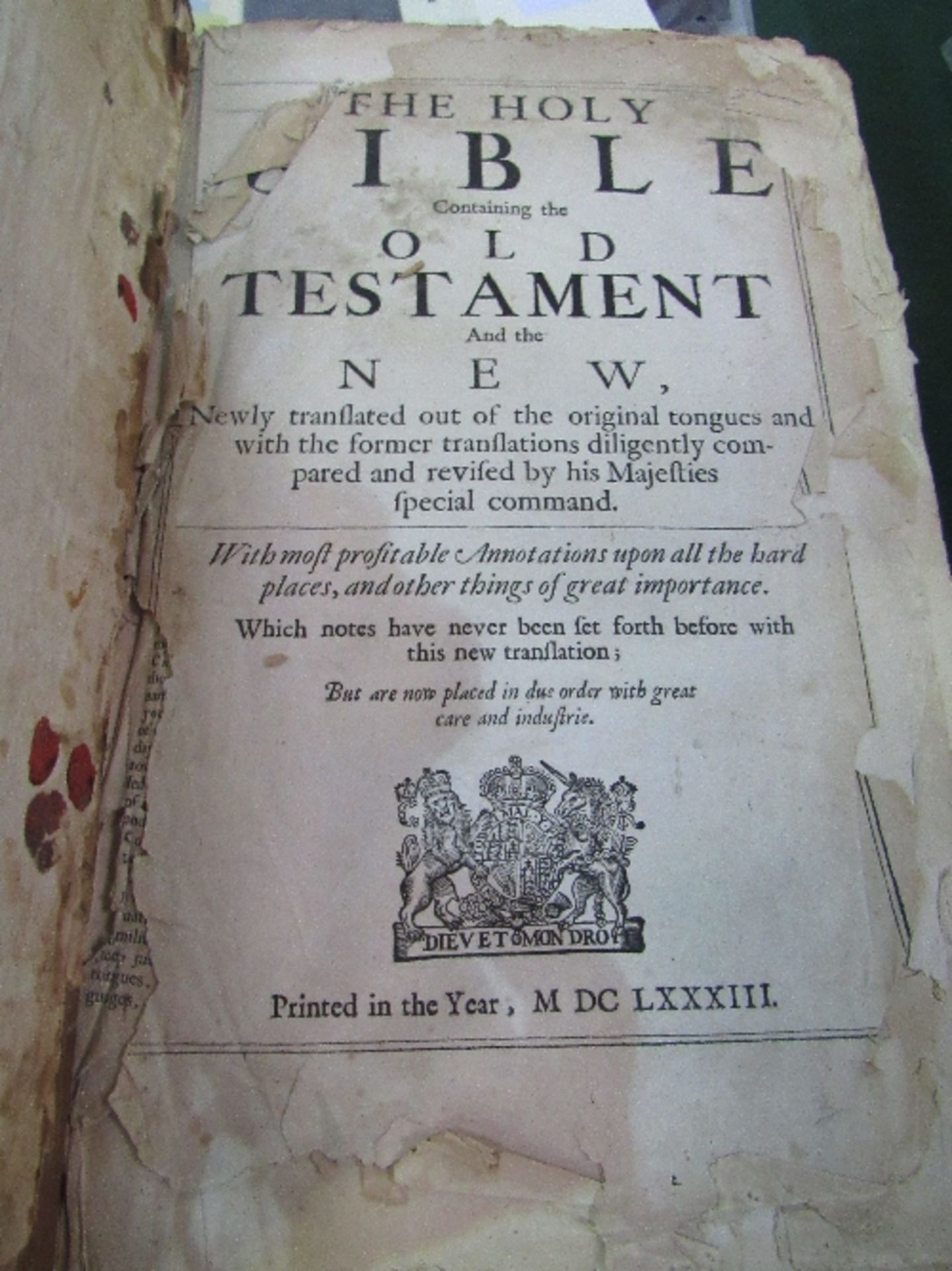 Holy Bible, 1683, King James version, printed & published in Amsterdam for bookseller Stephen - Image 3 of 8