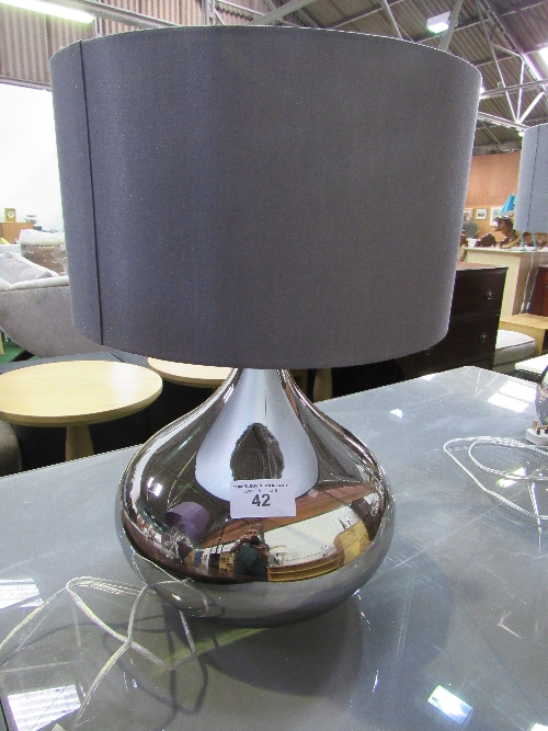 Bulbous mirror-effect table lamp & shade