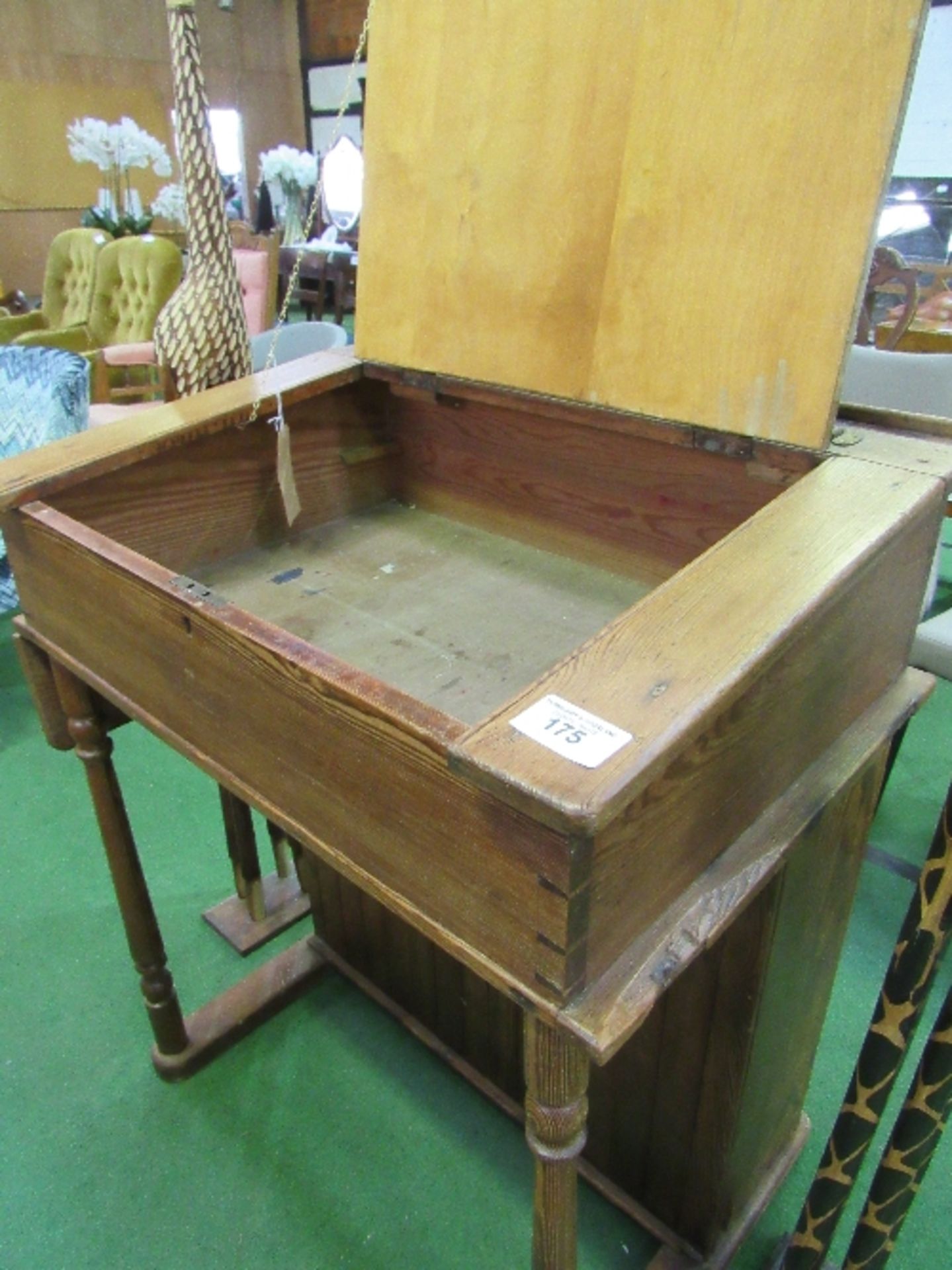 An antique pine 'Wake & Dean' school master's desk with rising lid, 2 ceramic inkwells, cupboard - Image 6 of 6