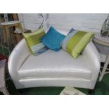 Small 2 seat sofa in cream silk-effect fabric with 3 scatter cushions, 45" wide x 40" deep