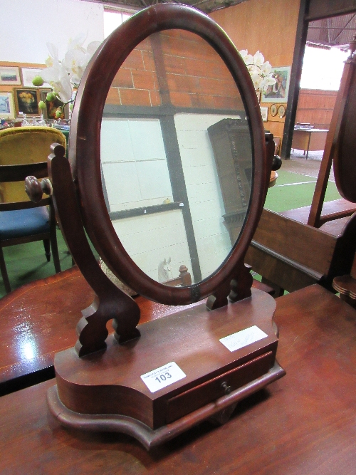 Mahogany framed toilet mirror on stand with a drawer