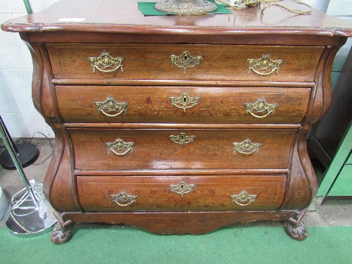 Inlaid mahogany continental-style chest of 4 graduated drawers, 38" x 33" x 21"