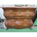Inlaid mahogany continental-style chest of 4 graduated drawers, 38" x 33" x 21"