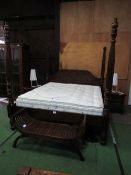 Indonesian hardwood four poster bed & mattress, 84" x 80" x 84" high