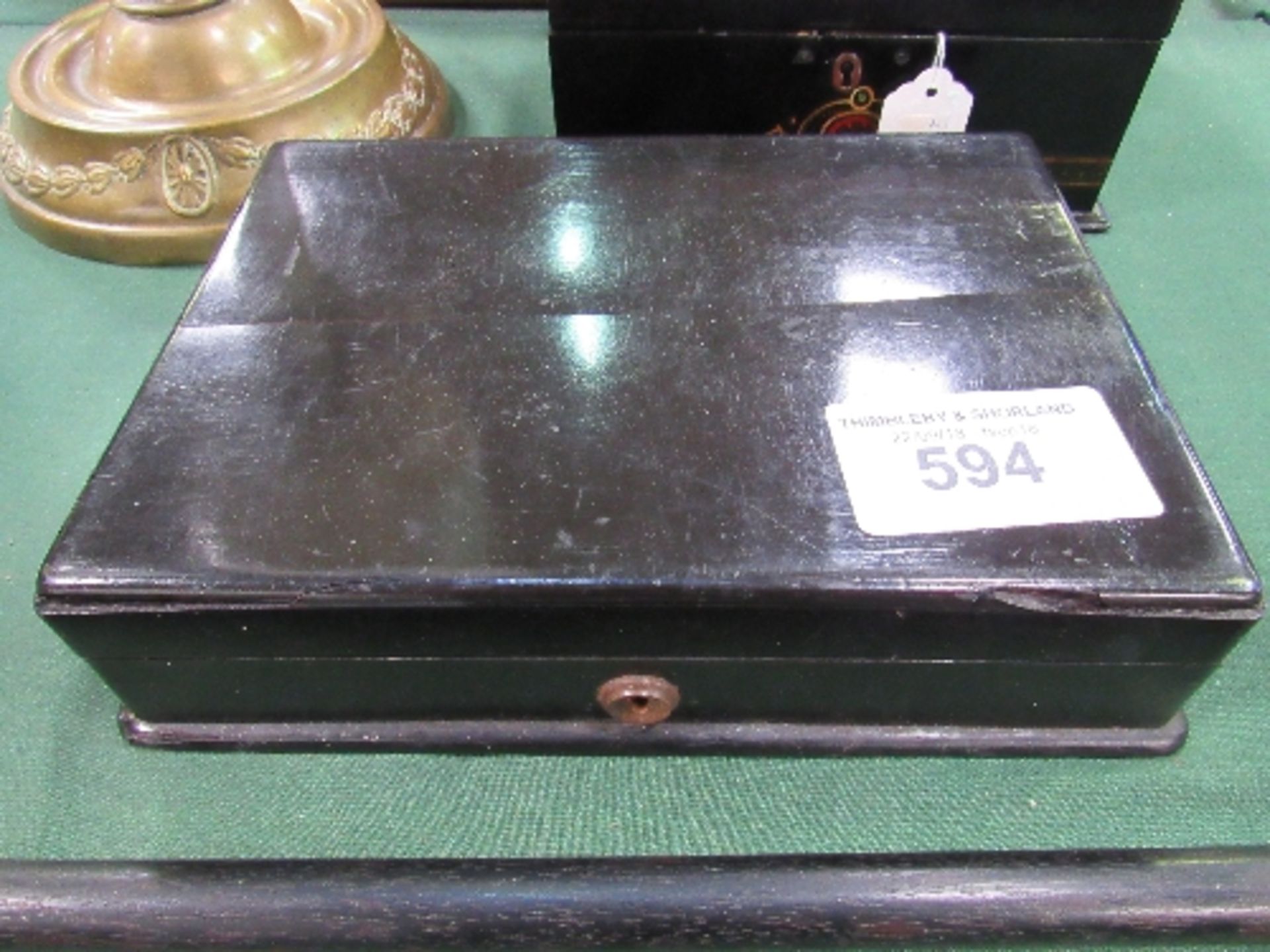 Rare late 19th century ebony wood box containing Mah Jong counters, locks & key, Counters are
