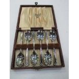 Set of 6 silver teaspoons, Sheffield 1951, in original case, 2.24ozt total & a silver teaspoon