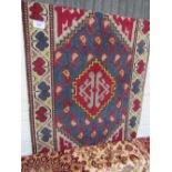 Blue ground wool rug, 60" x 36"