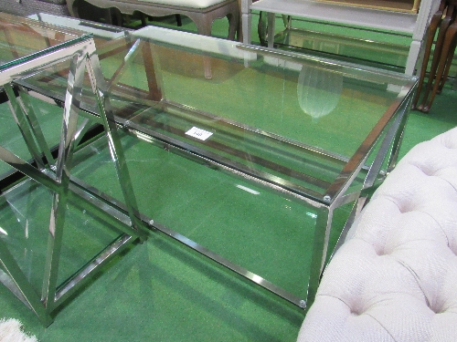 Glass topped low table on chrome frame with glass shelf beneath, 48" x 28" x 18" high - Image 2 of 3