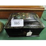 A Victorian papier mache jewellery box with profuse mother of pearl inlays & gilded pattern.