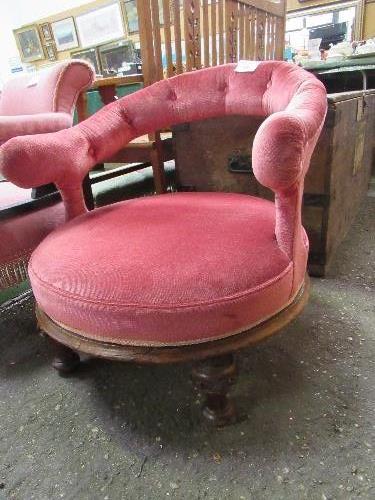 Pink upholstered open arm lady's drawing room chair