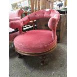 Pink upholstered open arm lady's drawing room chair