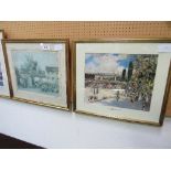 3 framed & glazed prints in gilt frames, 'the Seine at Paris', a market scene & a limited edition