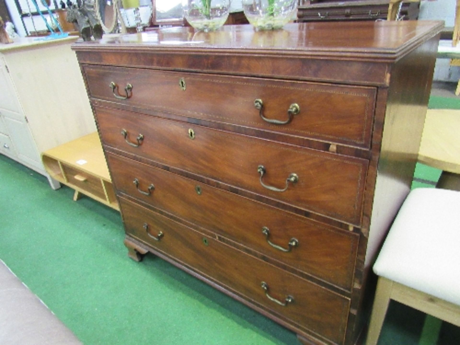 Victorian mahogany chest of 4 drawers with string inlay on bracket feet, 44" x 21" x 40" high - Image 3 of 4