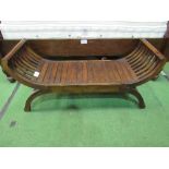 Hardwood slatted curved end bench, 48" x 17" x 13.5" to the seat