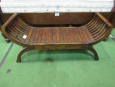 Hardwood slatted curved end bench, 48" x 17" x 13.5" to the seat