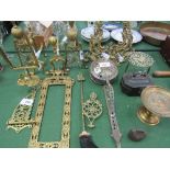 Qty of brass & other metal ware including fire dogs, trivets & sconces