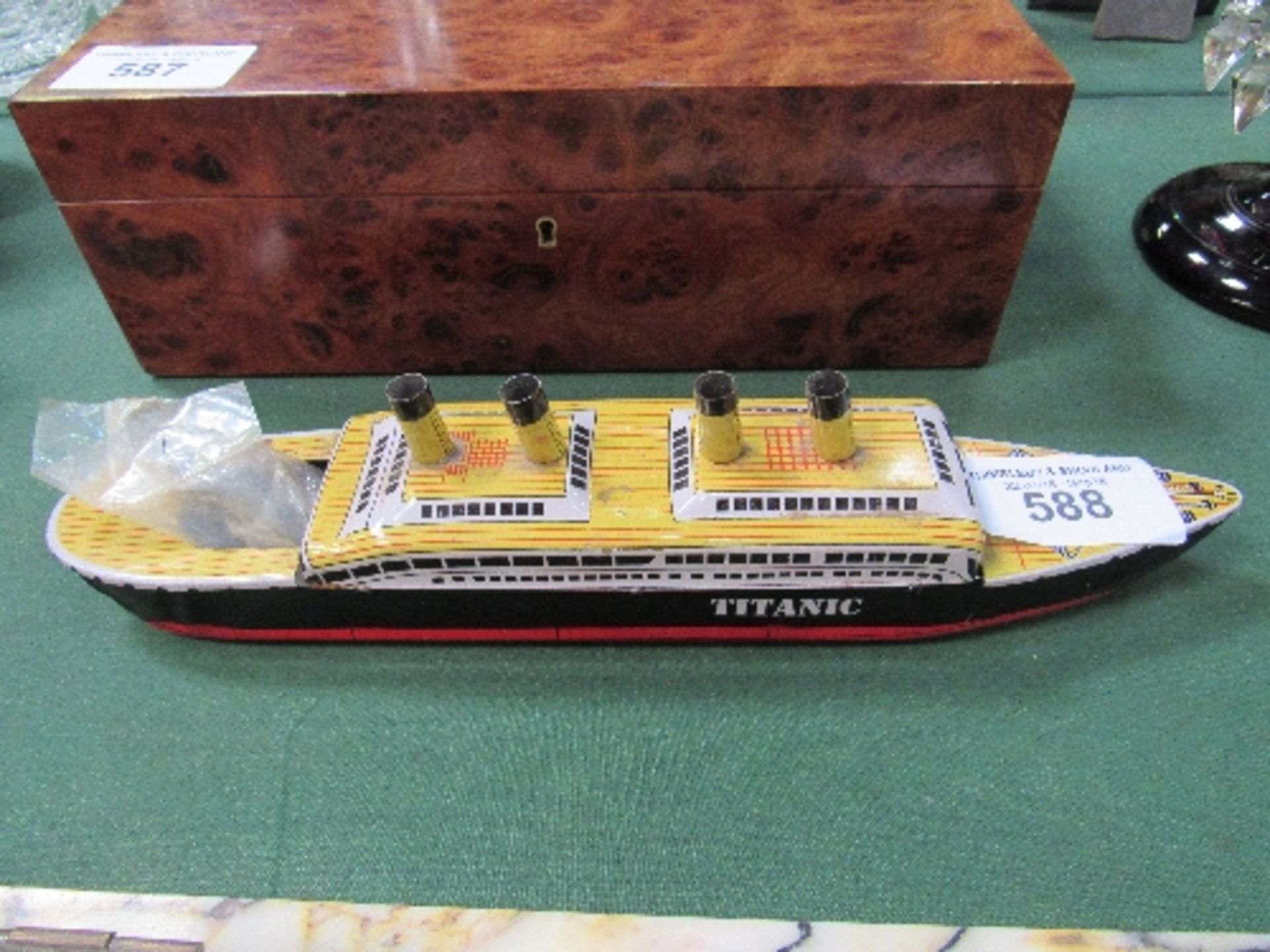 An early tin plate steam-driven cruise ship with firing pan 'The Titanic'