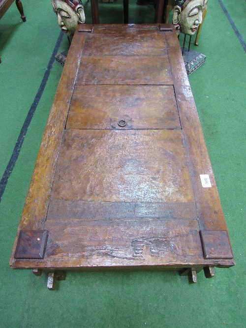 Antique Indonesian rice bed with central hatch door for access to internal storage, 72" x 31" x 17" - Image 2 of 5